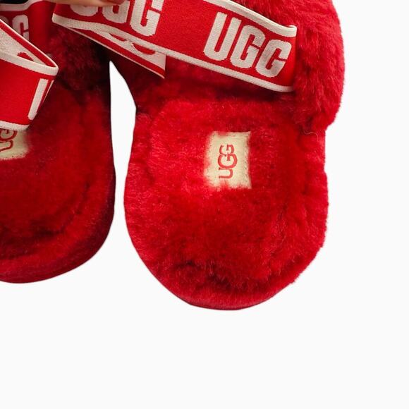 UGG Fluff Yeah Slide Ribbon Red Sheepskin Women’s Size 10 - Picture 7 of 9